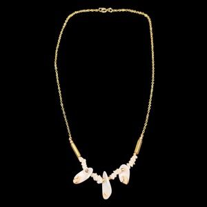 VTG 80s Pink Snakehead Cowrie Shell Mixed Media Necklace 17" Liquid Gold Tone